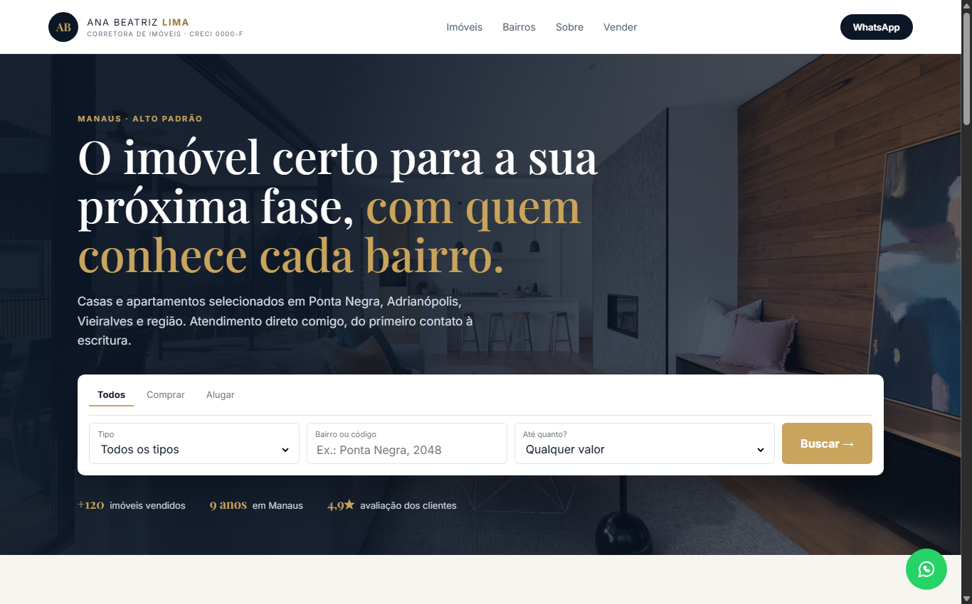 Print do Sistema de Imóveis - Página Inicial e Motor de Busca